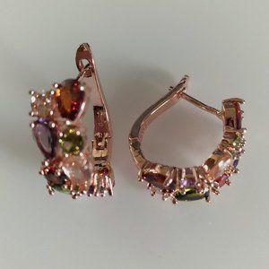 Multicolored Rhinestone Earrings in Rose Gold Tone